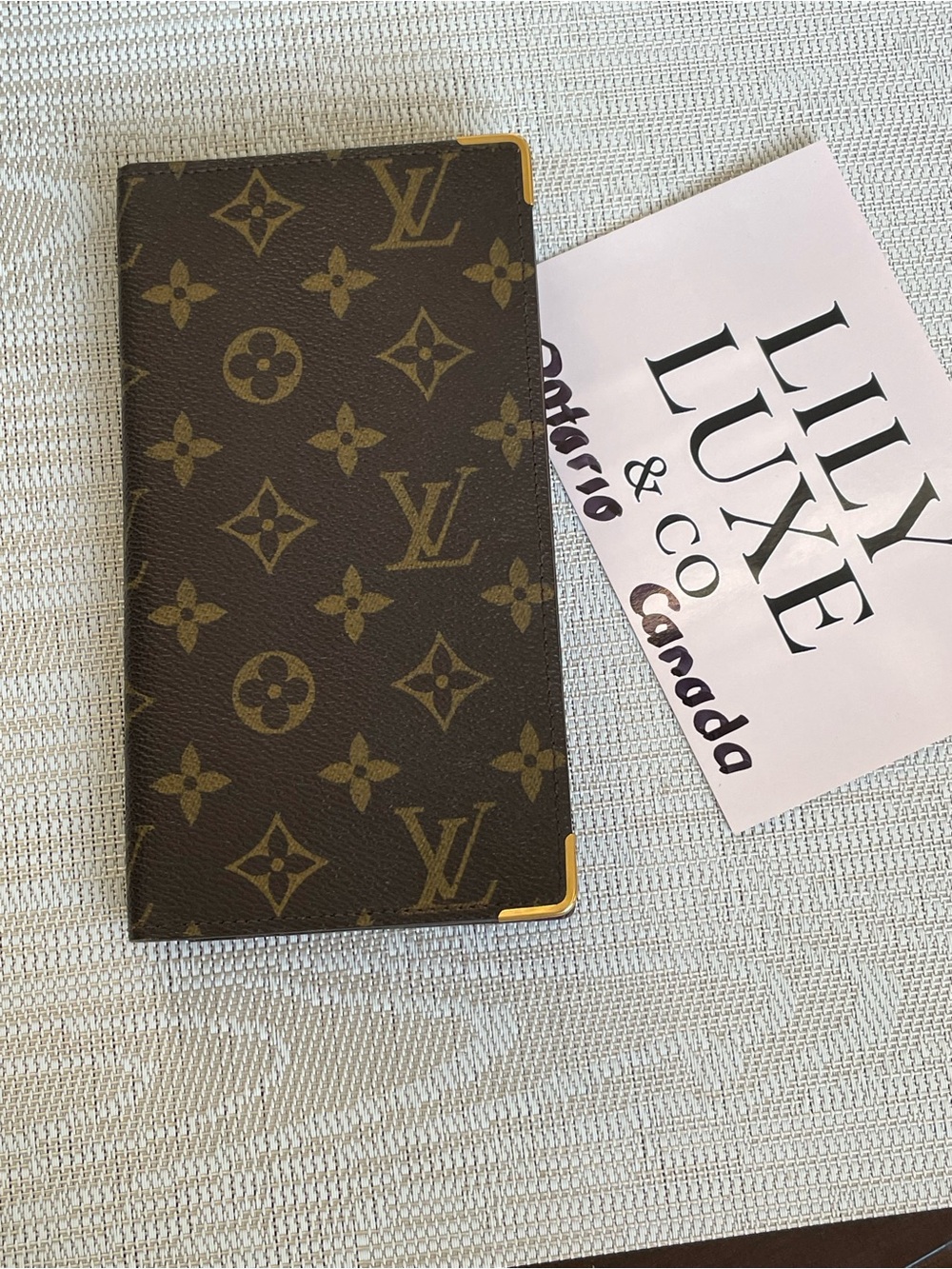 Vintage Monogram Portefeuille Check-book with Gold Corner Accents